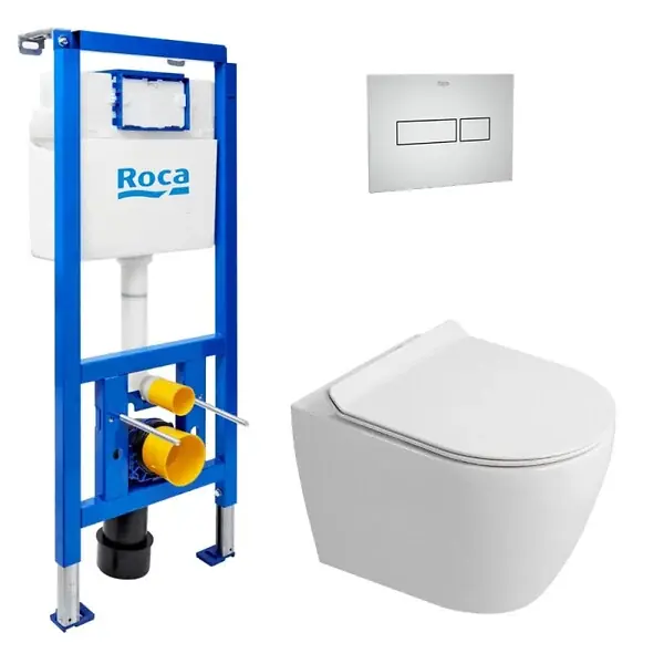 Acheter En Ligne Pack WC bâti-support + WC suspendu sans bride Ceramia PixL avec abattant SoftClose + plaque (ROCEPXWT05-FR) ROCA