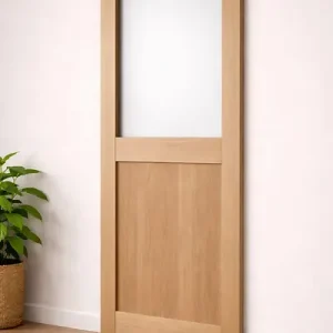 Porte Coulissante Atelier placage chene Vitrée H204 x L73 cm GD MENUISERIES Haute Qualité