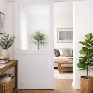Populaire Porte Coulissante Atelier Blanc H204 x L73 cm sans meneau, Rail alu Bandeau Blanc GD MENUISERIES