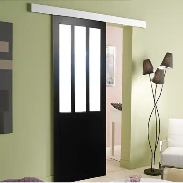 Porte Coulissante Atelier Noir Vitrée H204 x L73 cm, Rail Alu GD MENUISERIES Meilleur Prix