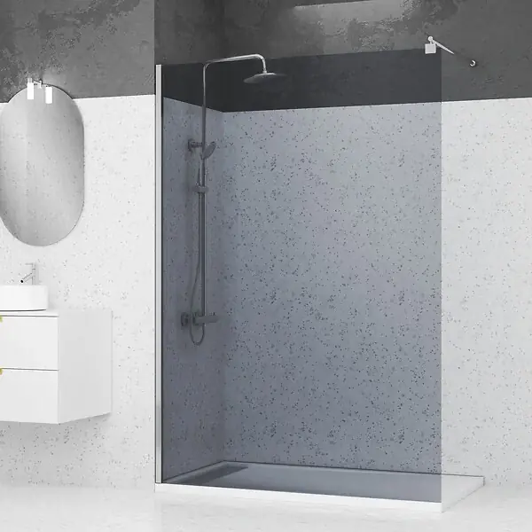 Paroi de Douche 140x200cm Verre Fumé 8mm - Barre de Fixation Extensible et Profil Chrome AURLANE Prix Bas