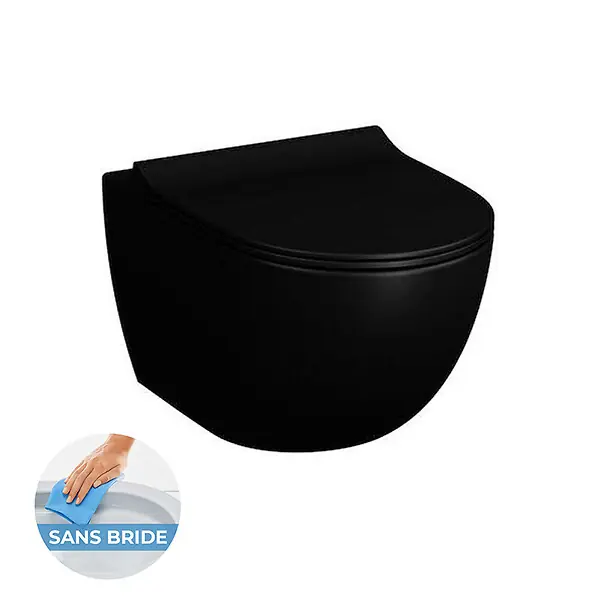 Vitra SENTO Noir mat Cuvette RIM-EX (sans bride) et abattant ultra-fin avec frein de chute (7748B083-0075 + 120-083R009-BP) Offre Limitée