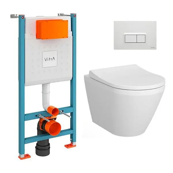 Pack WC Bâti-support V-Fix Core + WC sans bride Integra, fixations invisibles + Plaque, Blanc Brillant (V-FixIntegraRimless-1) VITRA Offre Spéciale