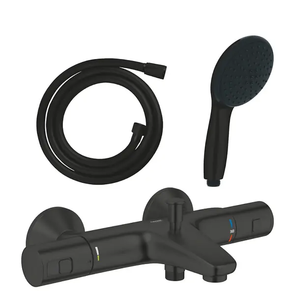 Pas Cher Pack mitigeur thermostatique bain douche Precision Start noir mat + Douchette 2 jets Vitalio Start 110 et flexible GROHE