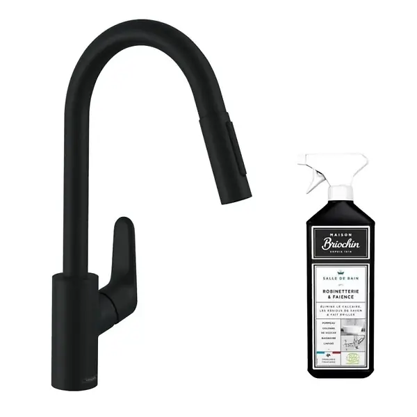 Offre Limitée Robinet de cuisine avec douchette Focus M41 240 2 jets noir mat + nettoyant Briochin HANSGROHE