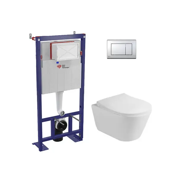Populaire Pack WC Bâti-support autoportant, WC sans bride Lucco Avva, Abattant softclose, Plaque Chrome SWISS AQUA TECHNOLOGIES