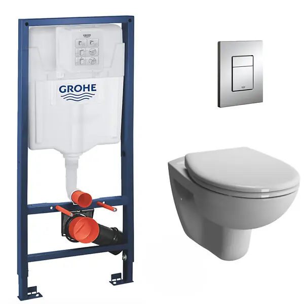 Produit De Marque Pack WC Bâti-support Rapid SL + Vitra Normus WC suspendu sans bride + Abattant frein de chute + Plaque Chrome GROHE