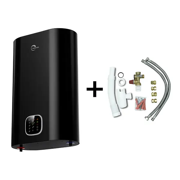 Chauffe Eau Electrique Plat Mural Multipositions Kimoro Noir 100 Litres Sannover + Kit d‘Installation Complet NF Offre Spéciale