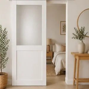 Porte Coulissante Athena Blanc H204 x L73 cm, Rail alu Bandeau Blanc GD MENUISERIES Acheter Direct