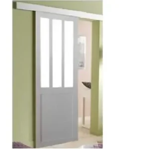 Commander Vite Porte Coulissante Atelier Blanc H204 x L73 cm, Rail alu Bandeau Blanc GD MENUISERIES