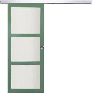 Must-Have Porte Coulissante Vert Sauge RAL 6021 Vitrée H204 x L83 cm, Rail Alu, coquilles GD MENUISERIES