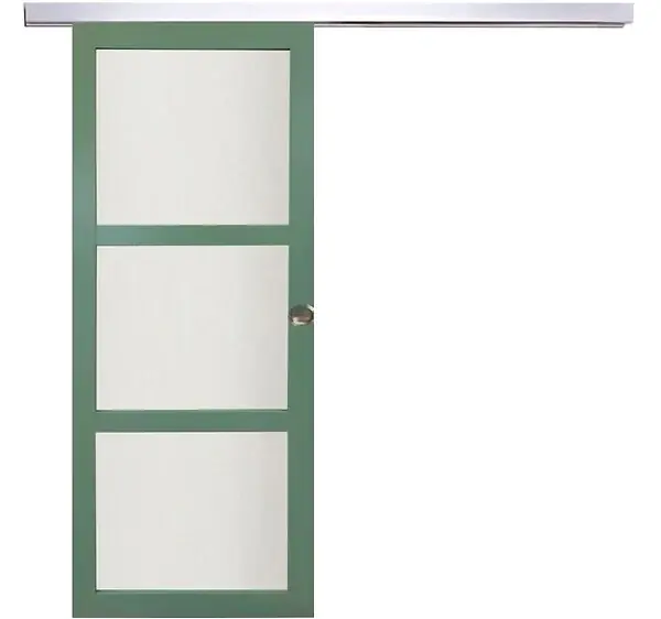 Must-Have Porte Coulissante Vert Sauge RAL 6021 Vitrée H204 x L83 cm, Rail Alu, coquilles GD MENUISERIES