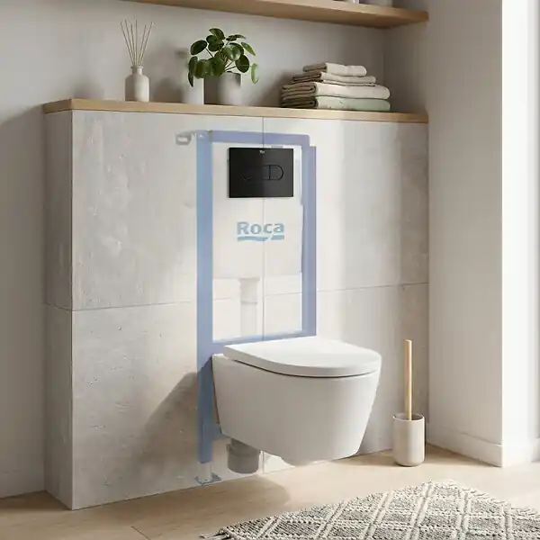Usine Directe Pack WC suspendu complet avec bâti-support Roca, cuvette compacte sans bride et abattant soft-close