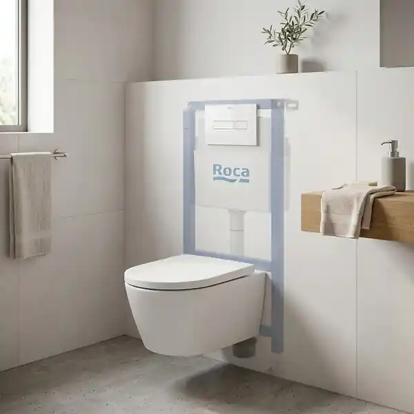 Paiement Sécurisé Pack WC suspendu complet avec bâti-support Roca, cuvette design sans bride et abattant soft-close