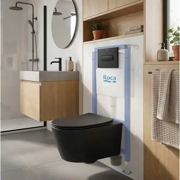 Commande En Gros Pack WC bâti-support + WC suspendu sans bride Swiss Aqua Technologies avec abattant SoftClose + plaque (ROSTBRBMR01-FR) ROCA