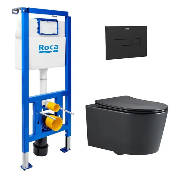 Pack WC bâti-support + WC suspendu sans bride Swiss Aqua Technologies avec abattant SoftClose + plaque (ROSTBRBMR02-FR) ROCA Jusqu'à Épuisement Des Stocks