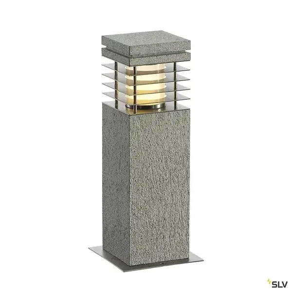 Borne extérieure SLV ARROCK GRANITE 40, poivre et sel, E27, 15W max, IP44, granite, inox 304 - SLV Dernière Chance