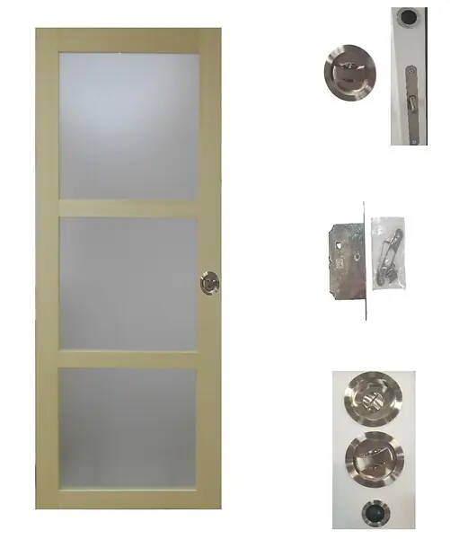 Offre Spéciale Porte Coulissante bois Ayous Vitrée H204 x L93 cm, serrure condamnation GD MENUISERIES