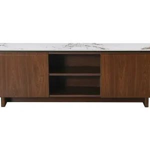Meuble TV en bois avec plateau en céramique "Stonea" - 200 x 40 x 55 cm - Marron HABITAT ET JARDIN Achat Immédiat