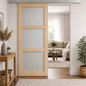 Porte Coulissante Ayous 3 Panneaux Gris Clair H204 x L73 cm, Rail Alu GD MENUISERIES Prix Cassé
