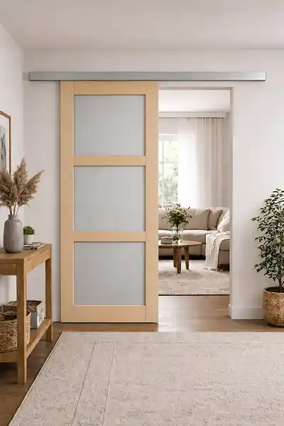 Porte Coulissante Ayous 3 Panneaux Gris Clair H204 x L73 cm, Rail Alu GD MENUISERIES Prix Cassé
