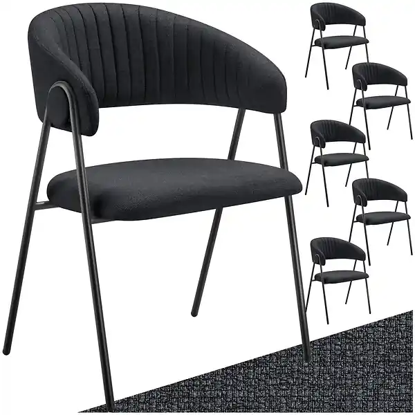 Lot 6 Fauteuils rembourré ergonomique en tissu 150kg max noir TECTAKE Prix Promo