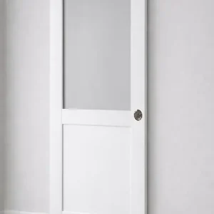 Quantité Limitée Porte Coulissante Atelier Blanc H204 x L93 cm sans meneau, serrure condamnation GD MENUISERIES