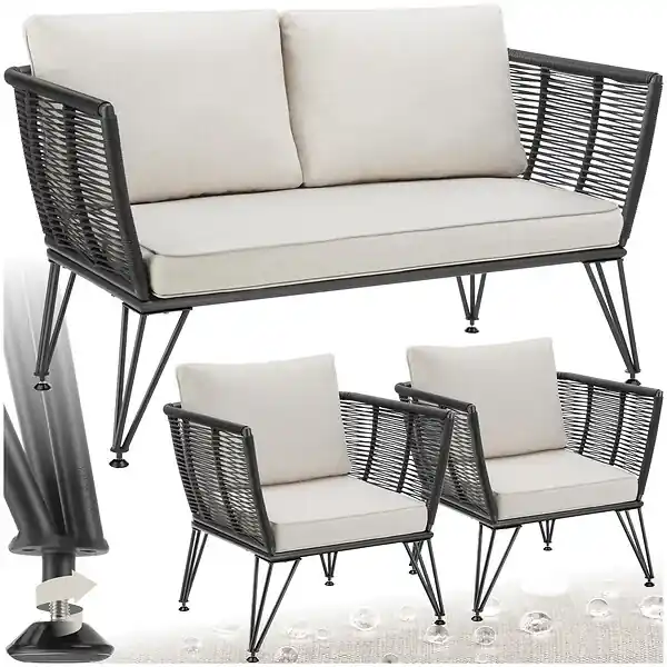 Salon de jardin SUNDO en résine tressée gris anthracite TECTAKE Petit Prix