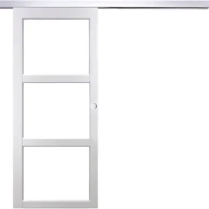 Porte Coulissante Kenya Blanc Vitrage transparent H204 x L73 cm, Rail Alu, Coquilles blanc GD MENUISERIES Acheter Direct