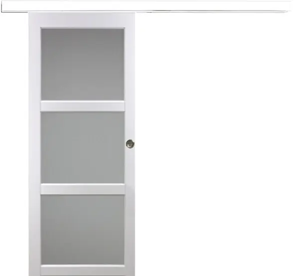Porte Coulissante Kenya Blanc Vitrée H204 x L73 cm, Rail Alu bandeau blanc, Coquilles GD MENUISERIES Marque
