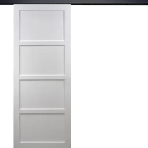 Porte Coulissante Tamera blanc 4 panneaux H204 x L63 cm, Rail Alu bandeau noir GD MENUISERIES Certifié