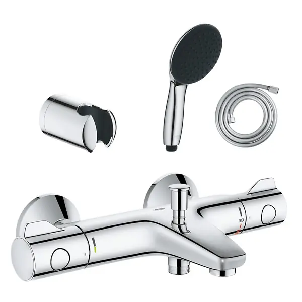 Pack mitigeur thermostatique Grotherm 800 + Douchette 2 jets Vitalio Start 110 + Flexible1750 mm et support GROHE Nouvelle Collection