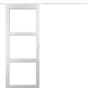 Top Vente Porte Coulissante Kenya Blanc Vitrage transparent H204 x L83 cm, Rail Alu Bandeau Blanc, Coquilles blanc GD MENUISERIES