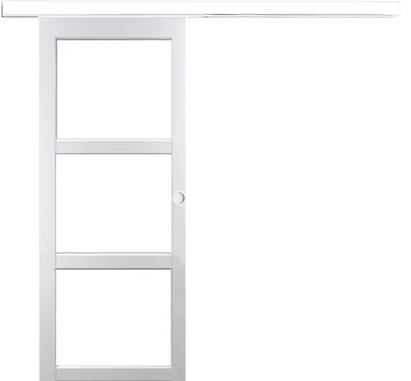 Top Vente Porte Coulissante Kenya Blanc Vitrage transparent H204 x L83 cm, Rail Alu Bandeau Blanc, Coquilles blanc GD MENUISERIES