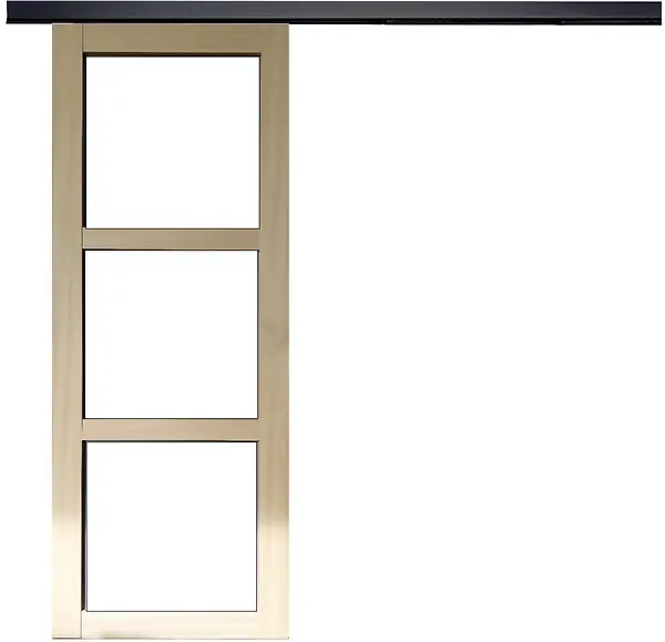 Prix Cassé Porte Coulissante bois Ayous Vitrage transparent H204 x L73 cm, Rail alu bandeau noir GD MENUISERIES
