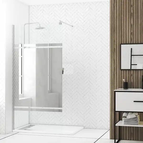 Paroi de Douche 100x200cm - Bande Miroir - Barre de Fixation Extensible et Profil Chrome AURLANE Achat Immédiat