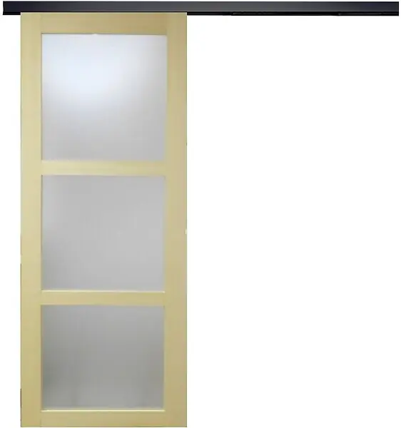 Porte Coulissante bois Ayous Vitrée H204 x L73 cm, Rail alu bandeau noir GD MENUISERIES Paiement Sécurisé