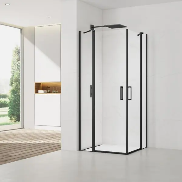 Commander Vite Swiss Aqua Technologies Fusion Portes de douche acces en angle pivotantes 90x80cm anticalcaire avec profilés noir mat (SATFUDP9080C-SET)