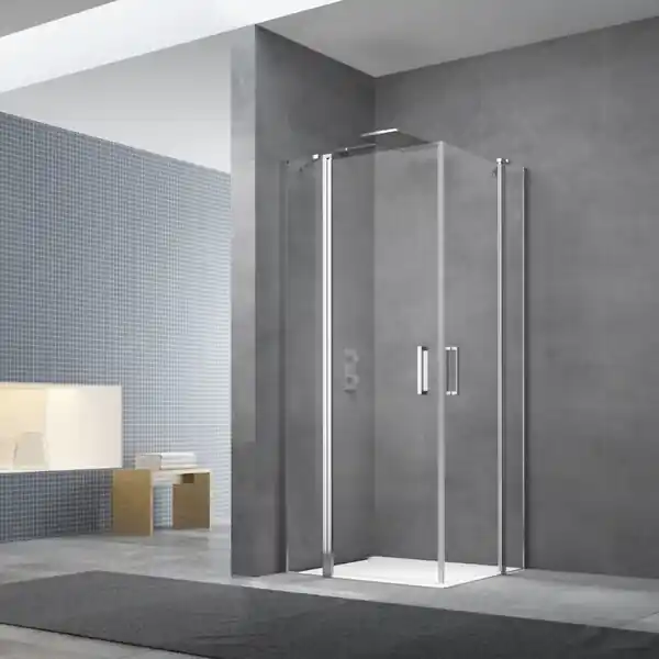 Commande En Gros Swiss Aqua Technologies Fusion Portes de douche acces en angle pivotantes 90x90cm anticalcaire avec profilés chrome brillant (SATFUD9090-SET)