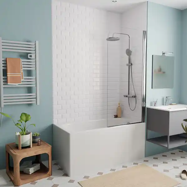 Authentique Jika (Groupe Roca) 130x70 cm Ensemble baignoire Riga universelle + Pare baignoire pivotant chrome + pieds (3403-SETP)