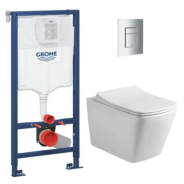 Achetez Aujourd'hui Pack WC Bâti-support + WC sans bride Infinitio Design + Abattant softclose + Plaque chrome SWISS AQUA TECHNOLOGIES