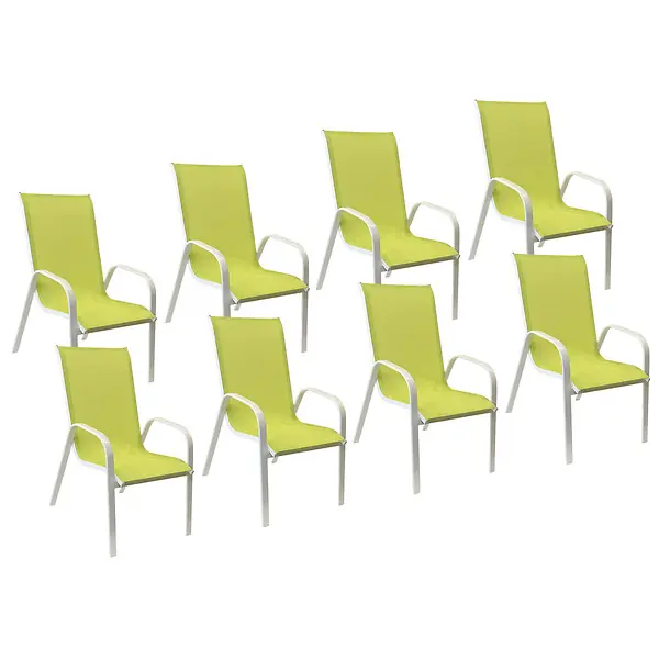 Lot de 8 chaises MARBELLA en textilène vert - aluminium blanc HAPPY GARDEN Prix Cassé
