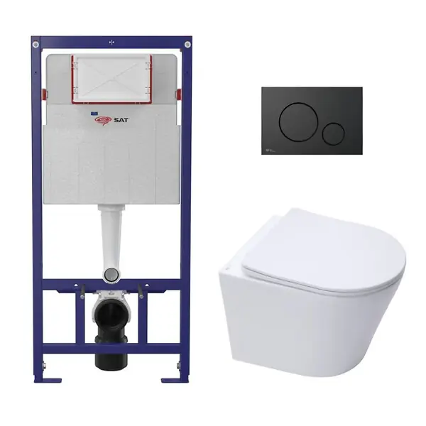 Expédié Aujourd'hui Pack WC bâti ECO 2L + WC suspendu Swiss Aqua Technologies + plaque noir (STESTINWR02-FR)