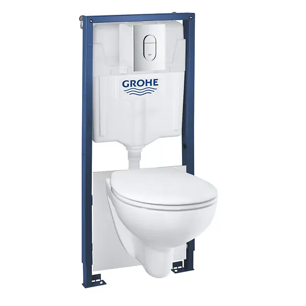 Grohe Pack WC Bâti-support Rapid SL + WC Bau Ceramic sans bride + Abattant softclose + Plaque chrome (39418000) Haute Qualité