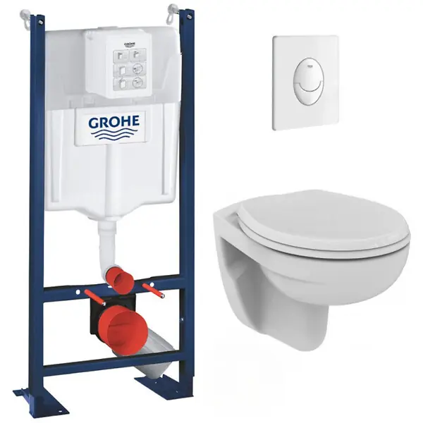 Produit De Marque Grohe Pack WC Bâti autoportant + WC Porcher rimless + Abattant + Plaque Blanche (ProjectPorcher-3)
