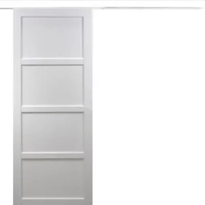 Soldes Porte Coulissante Tamera blanc 4 panneaux H204 x L63 cm, Rail Alu bandeau blanc GD MENUISERIES