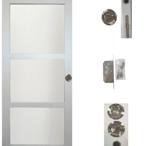 Porte Coulissante Greyria Gris Clair Vitrée H204 x L93 cm, serrure condamnation GD MENUISERIES Soldes