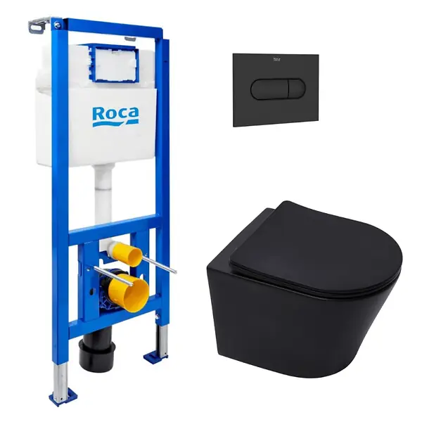 Offre Du Jour Pack WC bâti-support + WC suspendu sans bride Swiss Aqua Technologies avec abattant SoftClose + plaque (ROSTINFBMR01-FR) ROCA