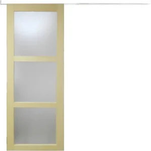 Nouvel Arrivage Porte Coulissante bois Ayous Vitrée H204 x L73 cm, Rail alu bandeau blanc GD MENUISERIES