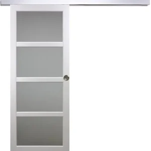 Porte Coulissante Tana blanc Vitrée H204 x L63 cm, Rail Alu, Coquilles GD MENUISERIES Petit Prix